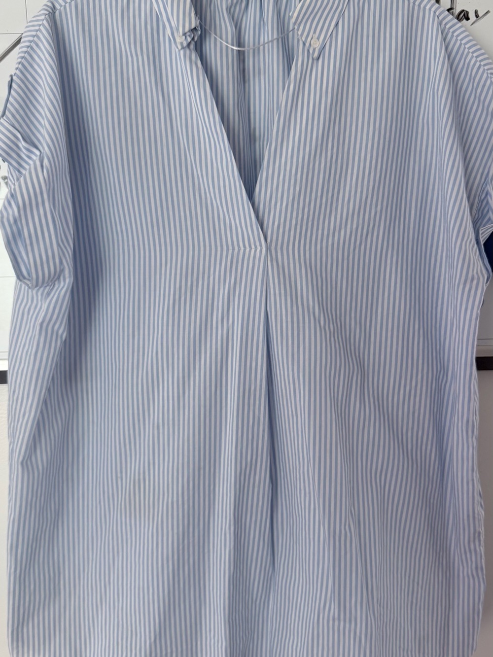 Zara Light Blue and White Pinstripe V-Neck Tunic